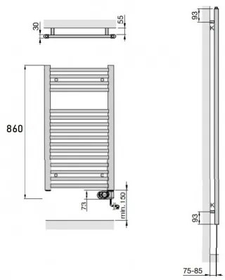 ZEHNDER Aura - elektrický radiátor 860 x 400 mm s vykurovacou tyčou 300W RAL 9005 čierna matná, PBEBZ-080-40/MQ