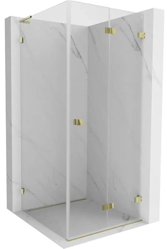 Mexen Lunar-F L, sklápací sprchový kút pravý 90 x 90 cm, 8mm číre sklo, zlatý profil, 836L-090-090-50-00-P
