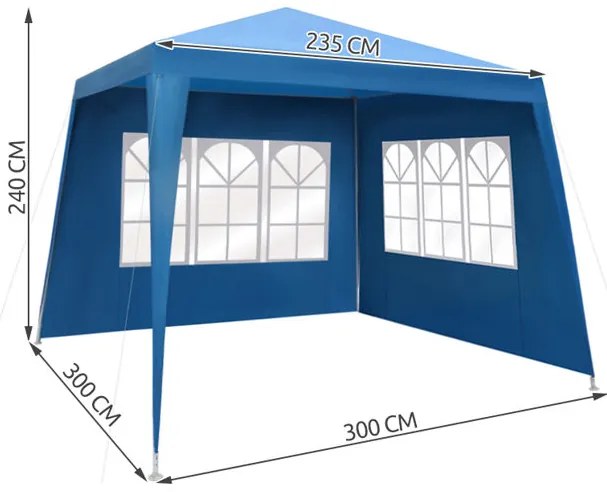 Malatec Záhradné párty stan 3 x 3 m + 2 bočné steny, modrý rúrkový, 1652