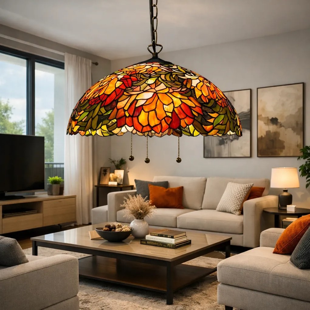 Tiffany luster PREMIUM vitráž ATMOSPHERE Ø50 s 3 retiazkami