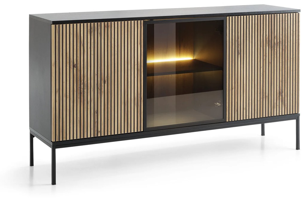 Komoda Sento s LED osvětlením 154 cm dub wotan/černá II