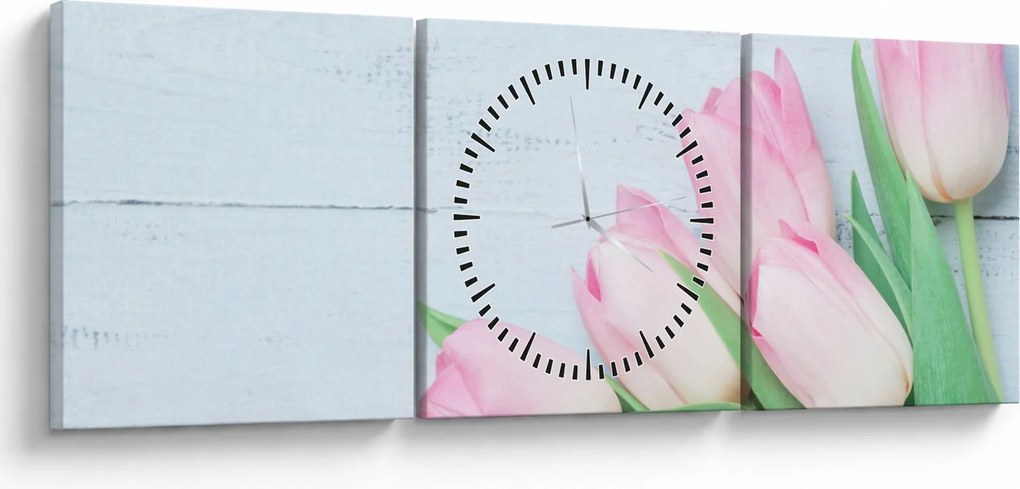 Obraz - Kytica tulipánov (s hodinami) (90x30 cm)