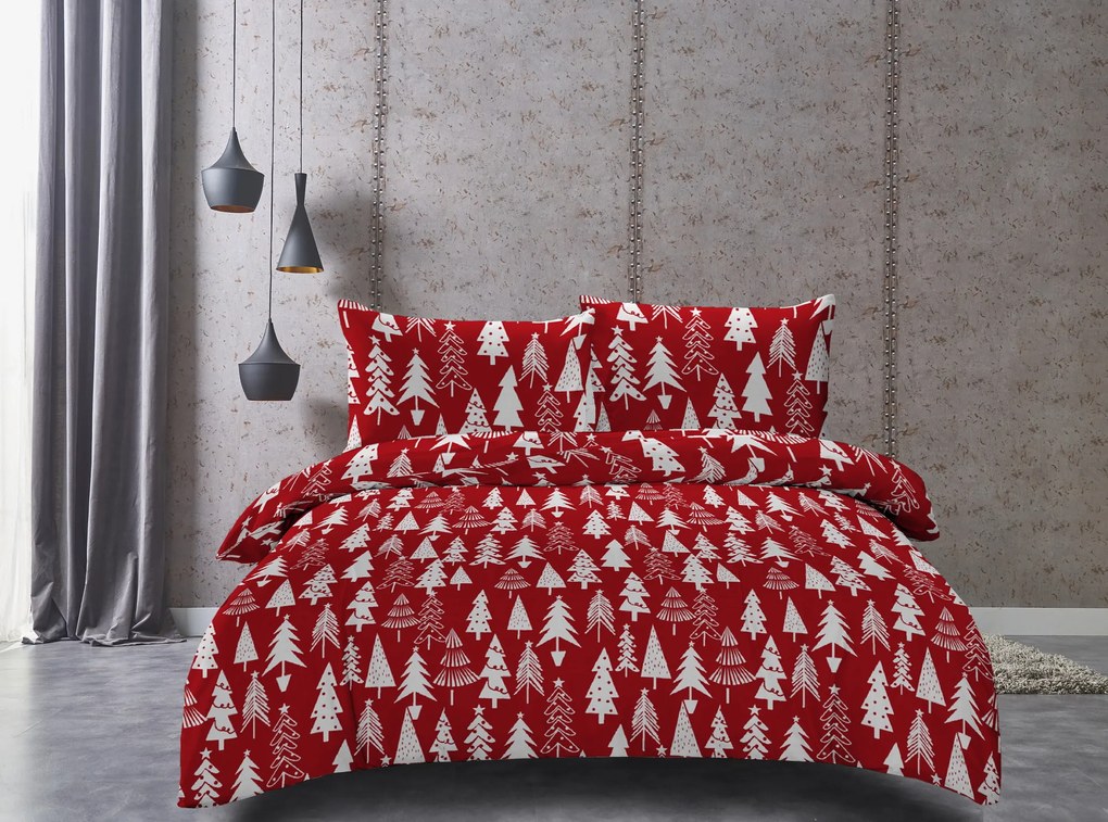 Obliečky z mikrovlákna CHRISTMAS TREES červené Rozmer obliečky: 70 x 90 cm | 140 x 220 cm