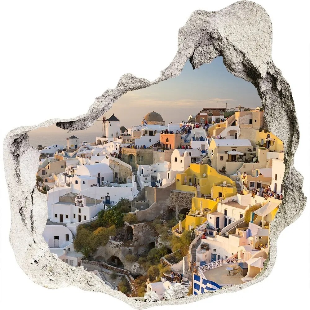 Nálepka 3D diera betón Santorini, grécko nd-p-99648927