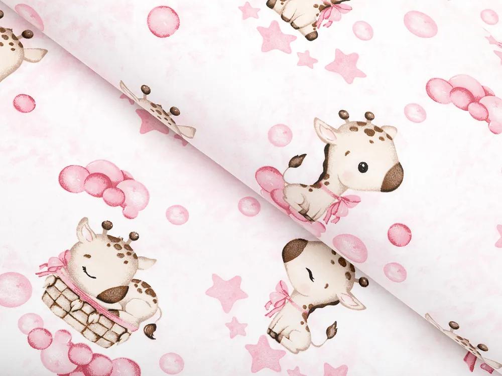 Biante Detské bavlnené posteľné obliečky do postieľky Sandra SA-438 Ružové žirafy na bielom Do postieľky 90x140 a 40x60 cm