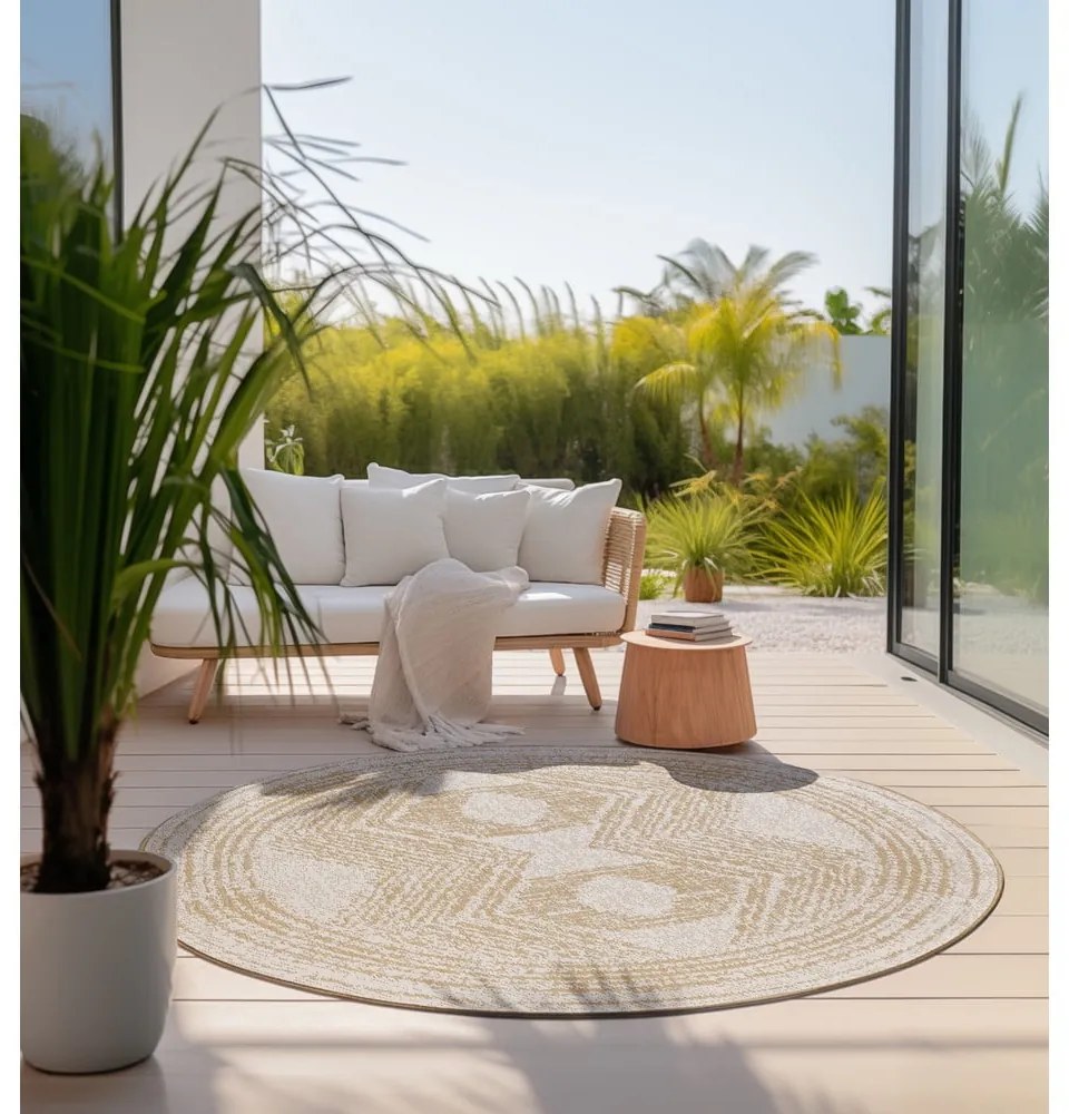 Okrovožlto-krémový okrúhly vonkajší koberec ø 140 cm Gemini – Elle Decoration
