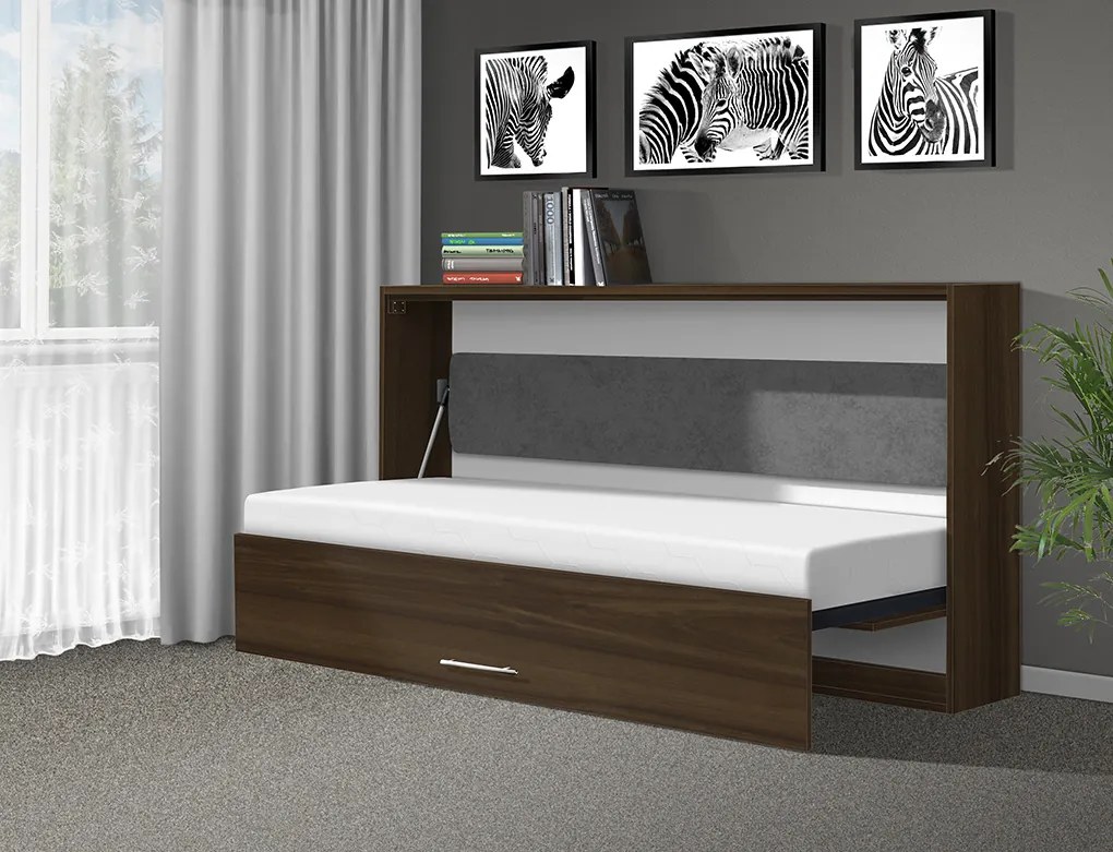 Nabytekmorava Sklápacia posteľ VS1056, 200x90cm farba lamina: orech lyon/biele dvere, Varianta dverí: lesklé