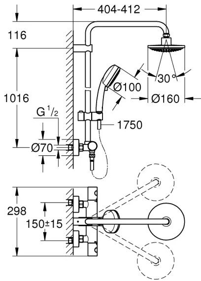 GROHE 27922000 - Sprchový systém TEMPESTA COSMOPOLITAN 160 mm, lesklý chróm