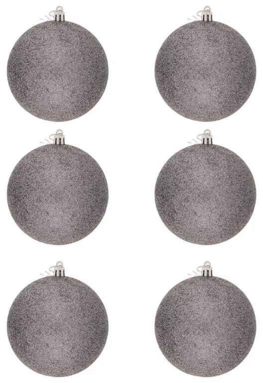 DECOLED Plastová guľa, 10 cm, sivá, 6x trblietka