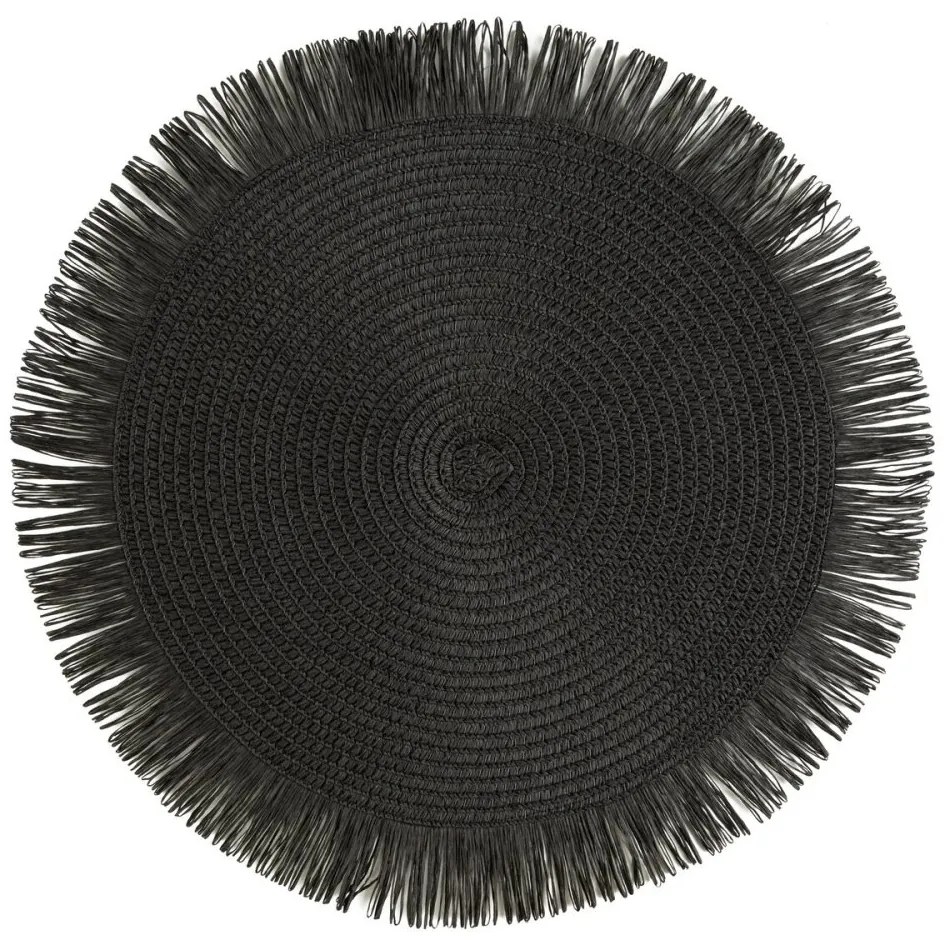 Okrúhla podložka v boho štýle so strapcami - prestieranie 38 cm sivá