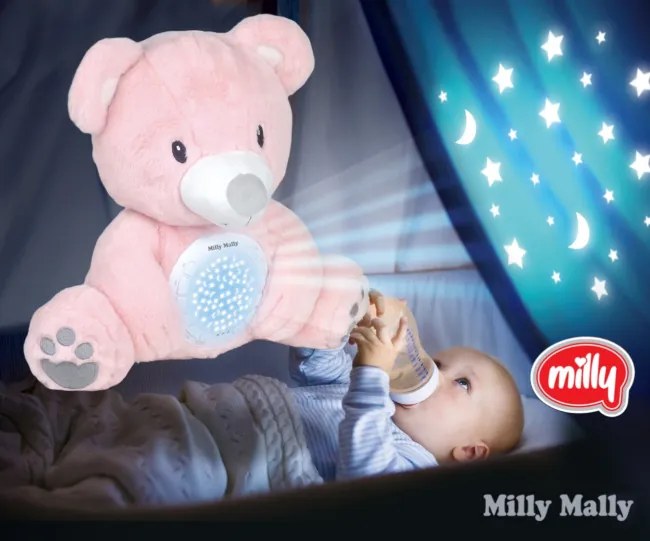 Plyšová hračka s projektorom Milly medvedík ružový