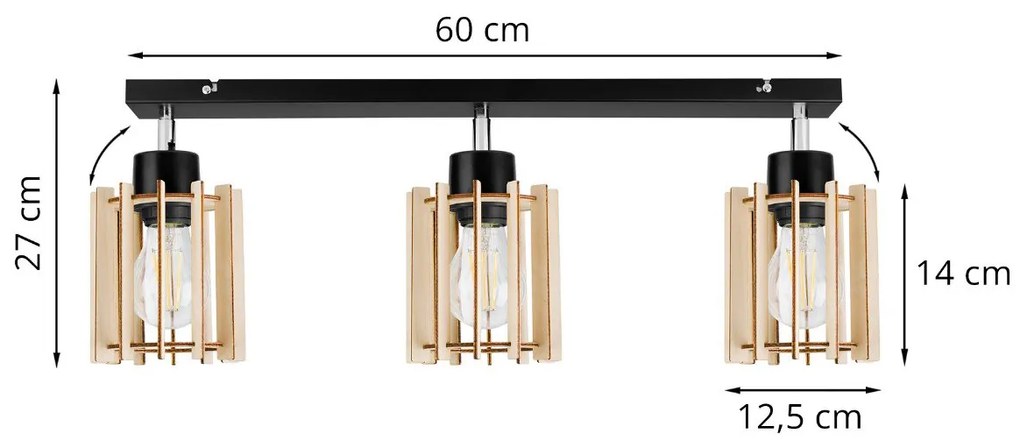 Bodové svietidlo Timber 7, 3x drevené tienidlo