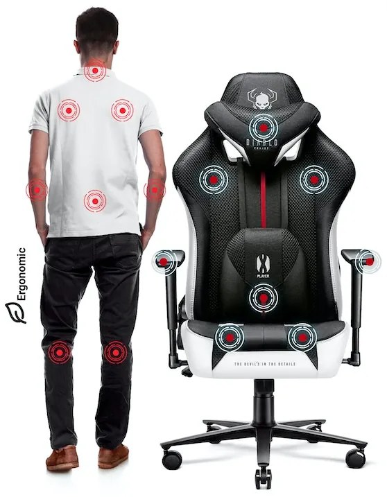 Látkové herné kreslo Diablo X-Player 2.0 Normal Size: bielo-čierne Diablochairs