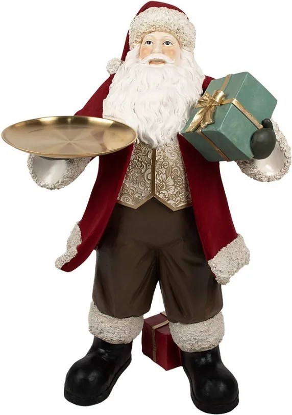 Vánoční dekorace socha Santa Claus s podnosem a dárkem - 56*50*91 cm