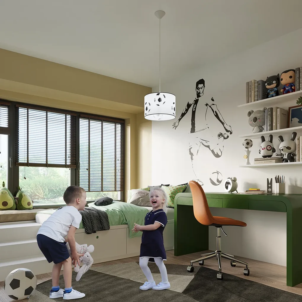 Detské závesné svietidlo Ball A, 1x plastové tienidlo so vzorom, (fi 30cm)