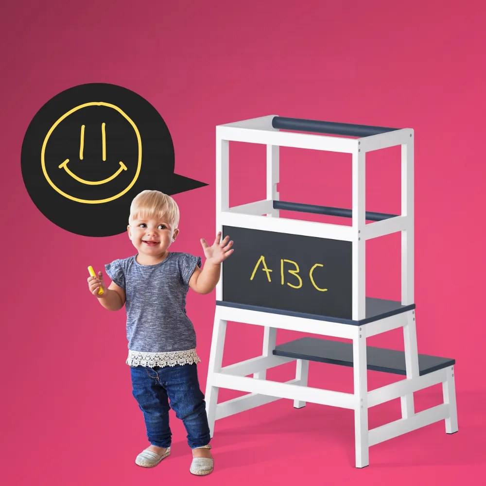 Učiaca veža PLAY borovica, 93x56x49, biela/antracit Spielwerk