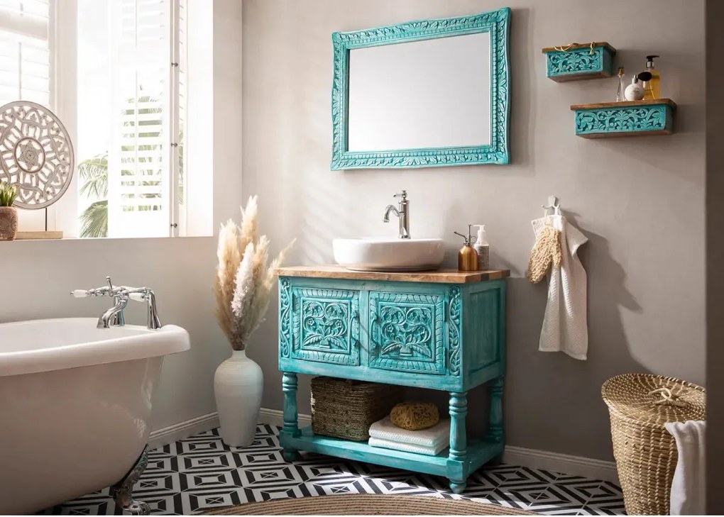 furniture-nabytek.cz - Masívne zrkadlo Santa Cruz z mango dreva, modré – 80×60 cm