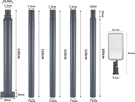 Brilagi-LED vonkajšia lampa so stĺpom a káblom 5 m URBANLIGHT LED/200W/230V antracit IP65