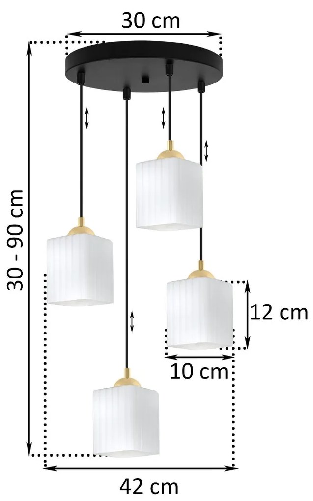 Závesné svietidlo Riffle Square, 4x biele sklenené tienidlo, b/g, o