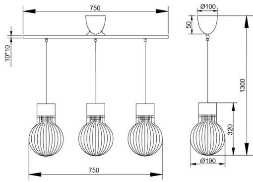 Reality - Luster na lanku DAVE 3xE27/40W/230V