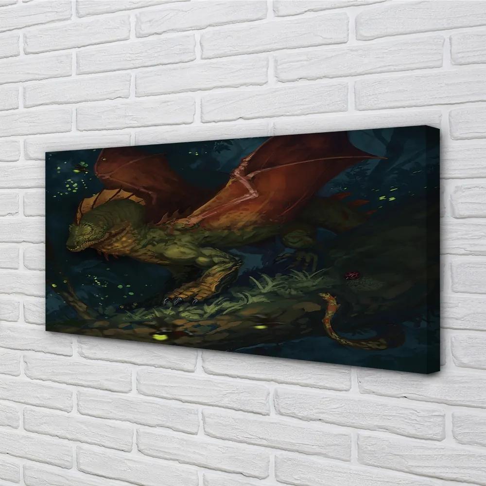 Obraz canvas Zelený drak v lese 140x70 cm