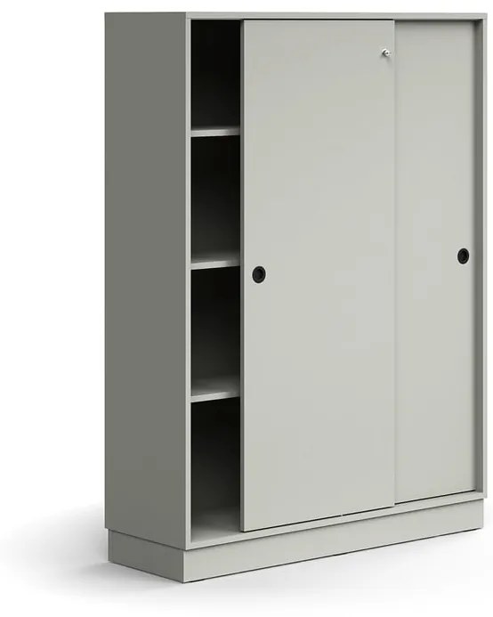 Skriňa s posuvnými dverami QBUS, 3 police, so soklom, s madlom, 1636x1200x400 mm, svetlošedá