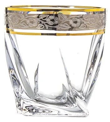 BOHEMIA QUADRO ZLATO-PLATINOVÝ POHÁR NA WHISKY 340ML SADA 6 KS