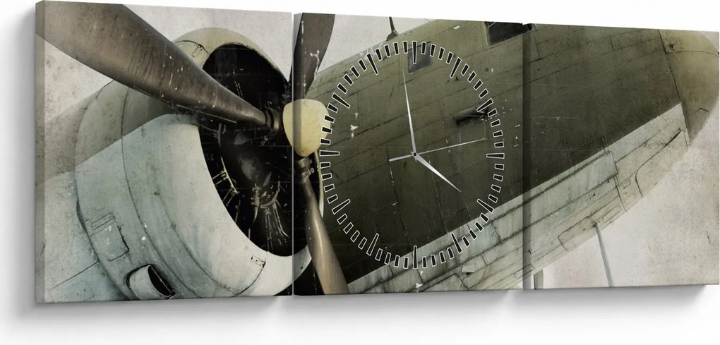 Obraz - Staré vrtuľové lietadlo (s hodinami) (90x30 cm)