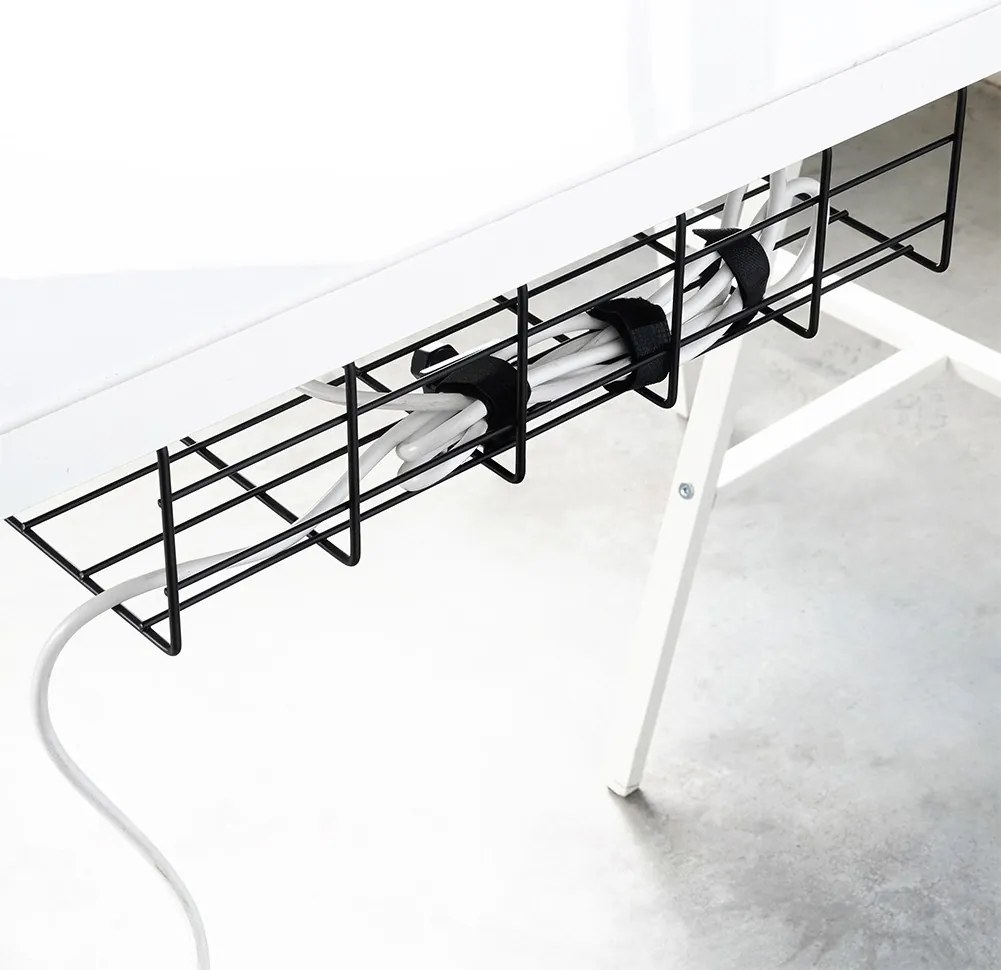 Organizér kabelů pod desku stolu, kovový, černý VILDE 43 x 17 x x 10 cm