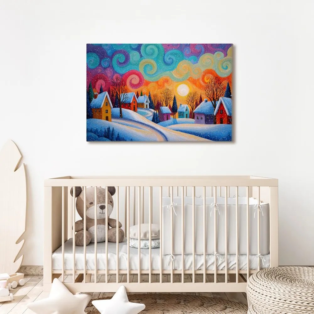 Vianočný obraz zimné čaro dedinky