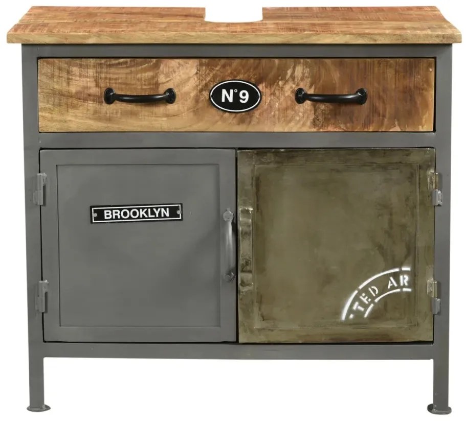 furniture-nabytek.cz - Masívna umývadlová skrinka Pinetown z mangového dreva a kovu, lakovaná, viacfarebná – 71×35×63 cm