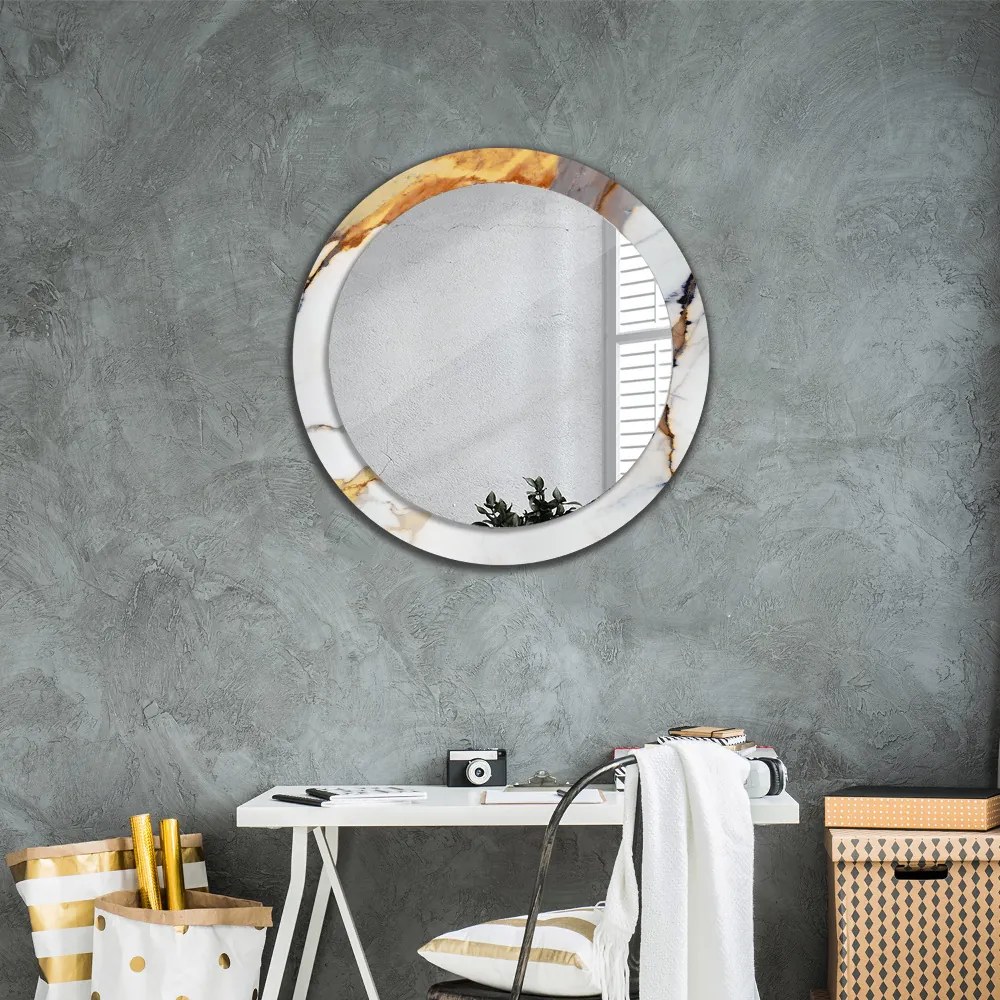 Okrúhle zrkadlo s potlačou Biely mramor fi 80 cm