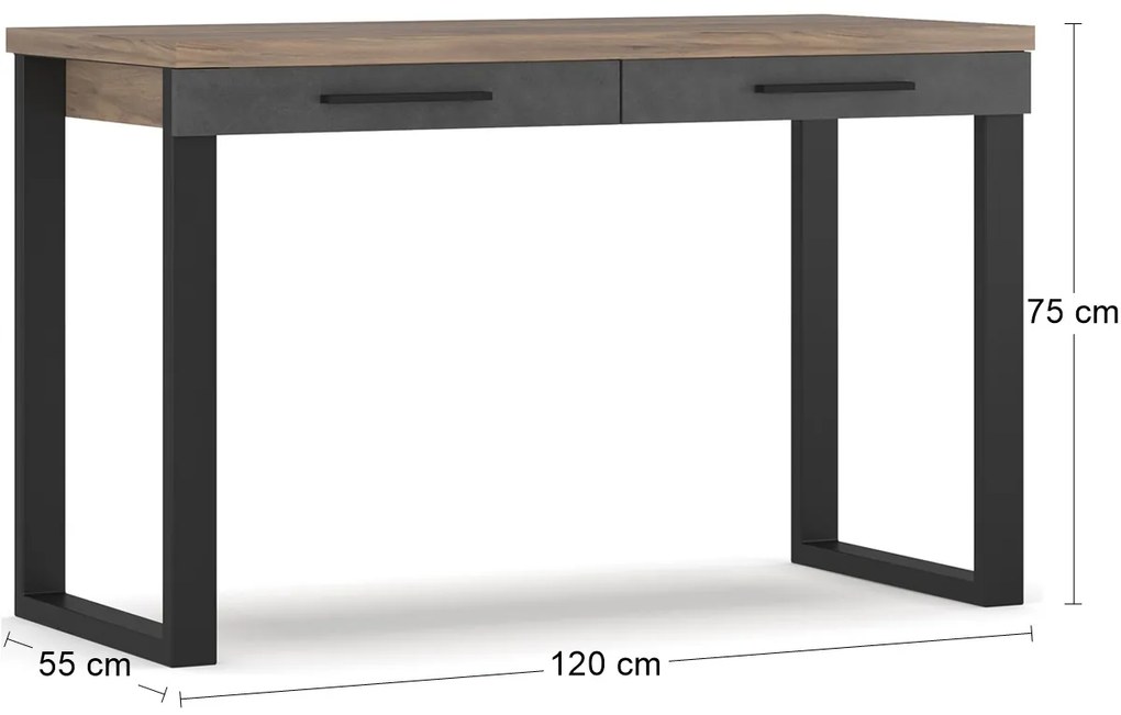 Písací stôl so zásuvkami Ovida 120 2DRWS - craft tobaco / matera