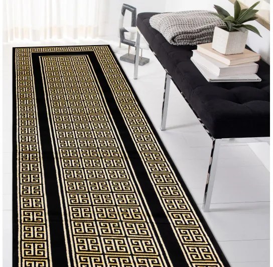 Dywany Łuszczów, Koberec behúň Gloss 6776 86 greek black/gold, 60x300, žltá, kancelária