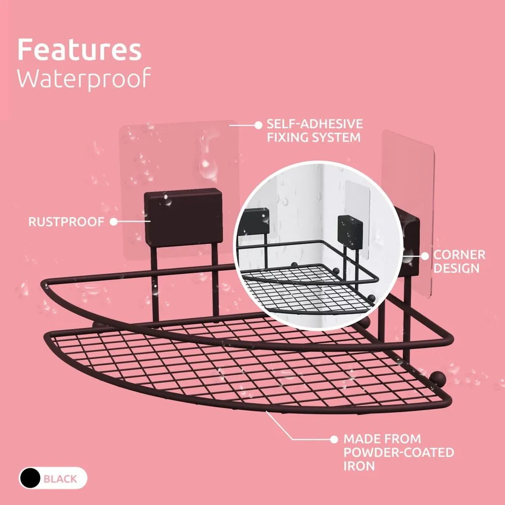 Samodržiaca rohová kúpeľňová polička Compactor Magic Bath