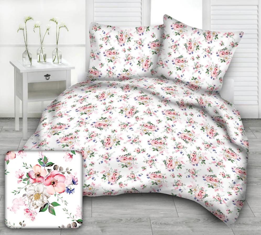Posteľná obliečka Ružové kvety na bielom 140x200/70x90cm
