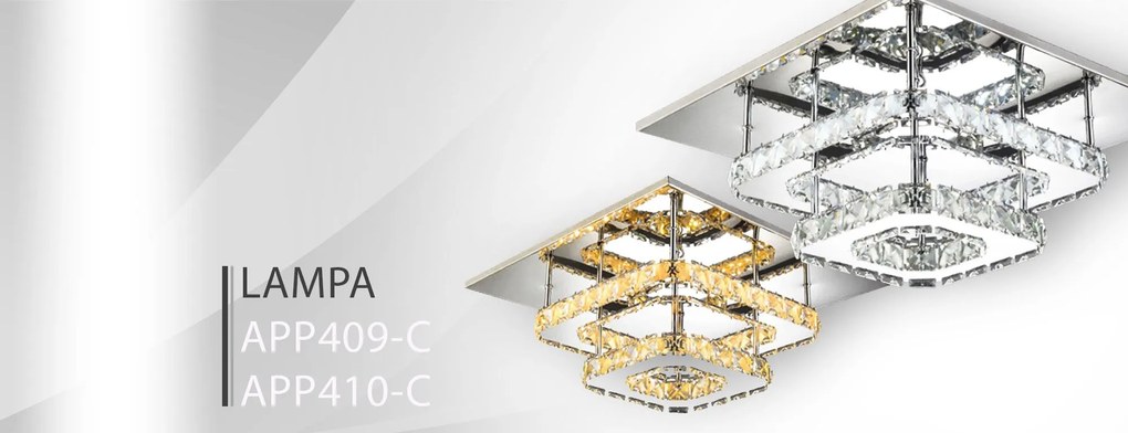 Toolight, LED 24W kryštálová stropná lampa štvorcová APP410-C, chrómová-zlatá, OSW-65008