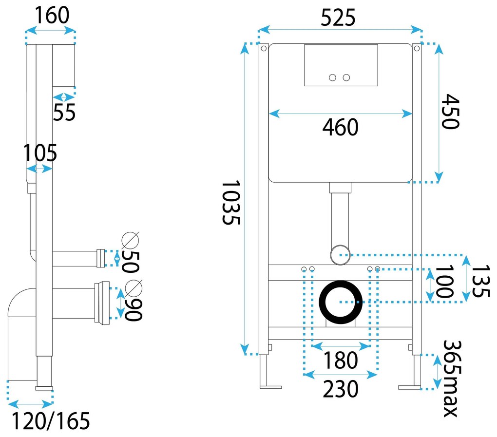 Rea Rea, podomietkový WC systém K011A-Q + zlaté matné splachovacie tlačidlo typ T, KPL-E0055