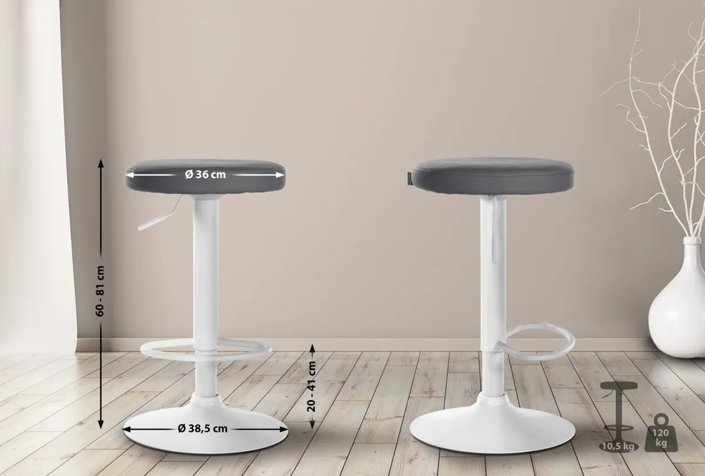 Barová stolička Ponte - koženka, biely rám - Sivá