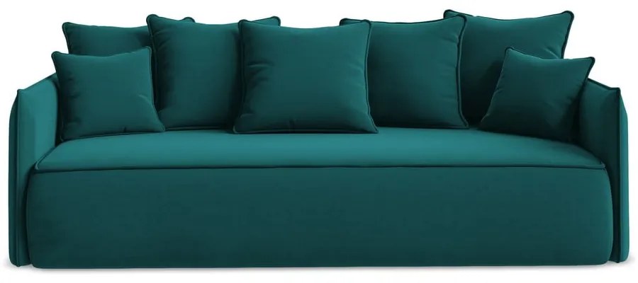 Tyrkysovomodrá zamatová rozkladacia/s úložným priestorom pohovka 225 cm Hula – Makamii