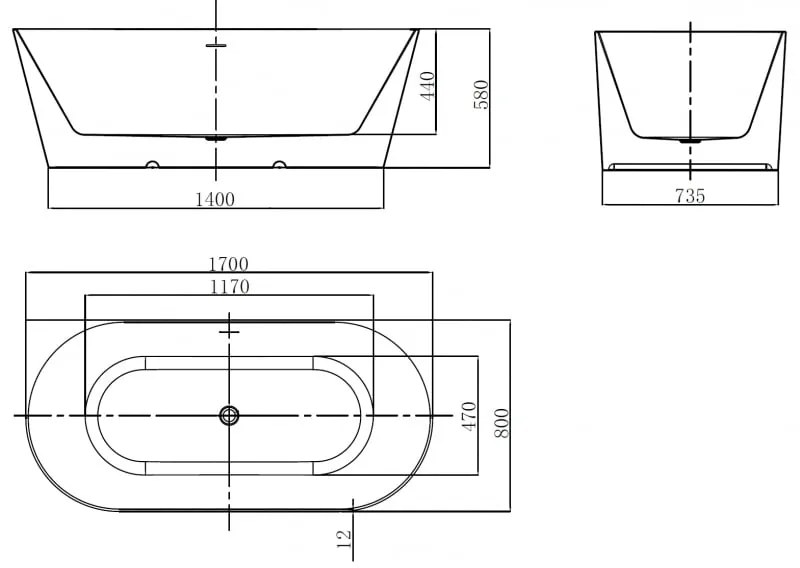 Mexen Oval Slim, voľne stojaca vaňa ku stene 170 x 80 cm, biela lesklá, chrómový prepad, 52661708000-01