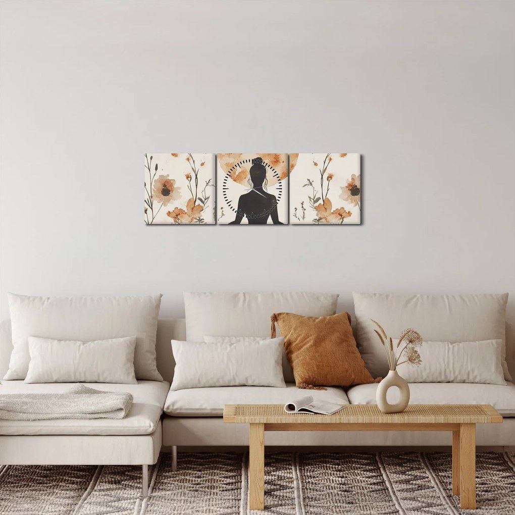 Obraz - Oranžová jóga (s hodinami) (90x30 cm)