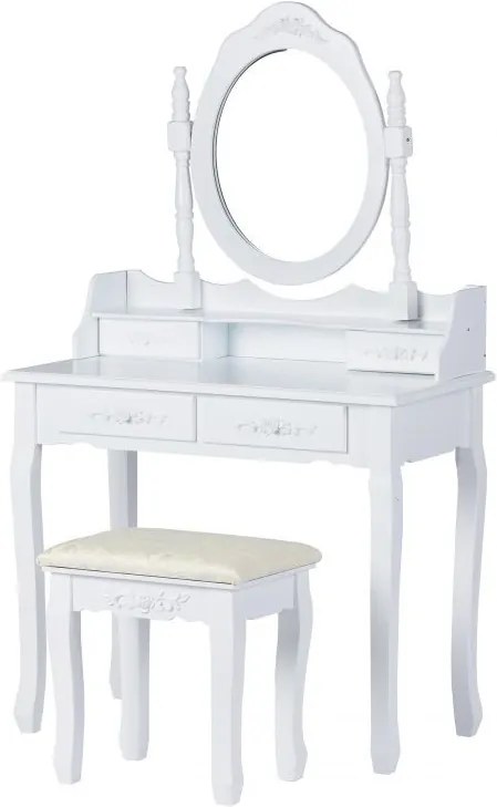 MODERNHOME Toaletní kosmetický stolek se zrcadlem a taburetem Ronny bílý