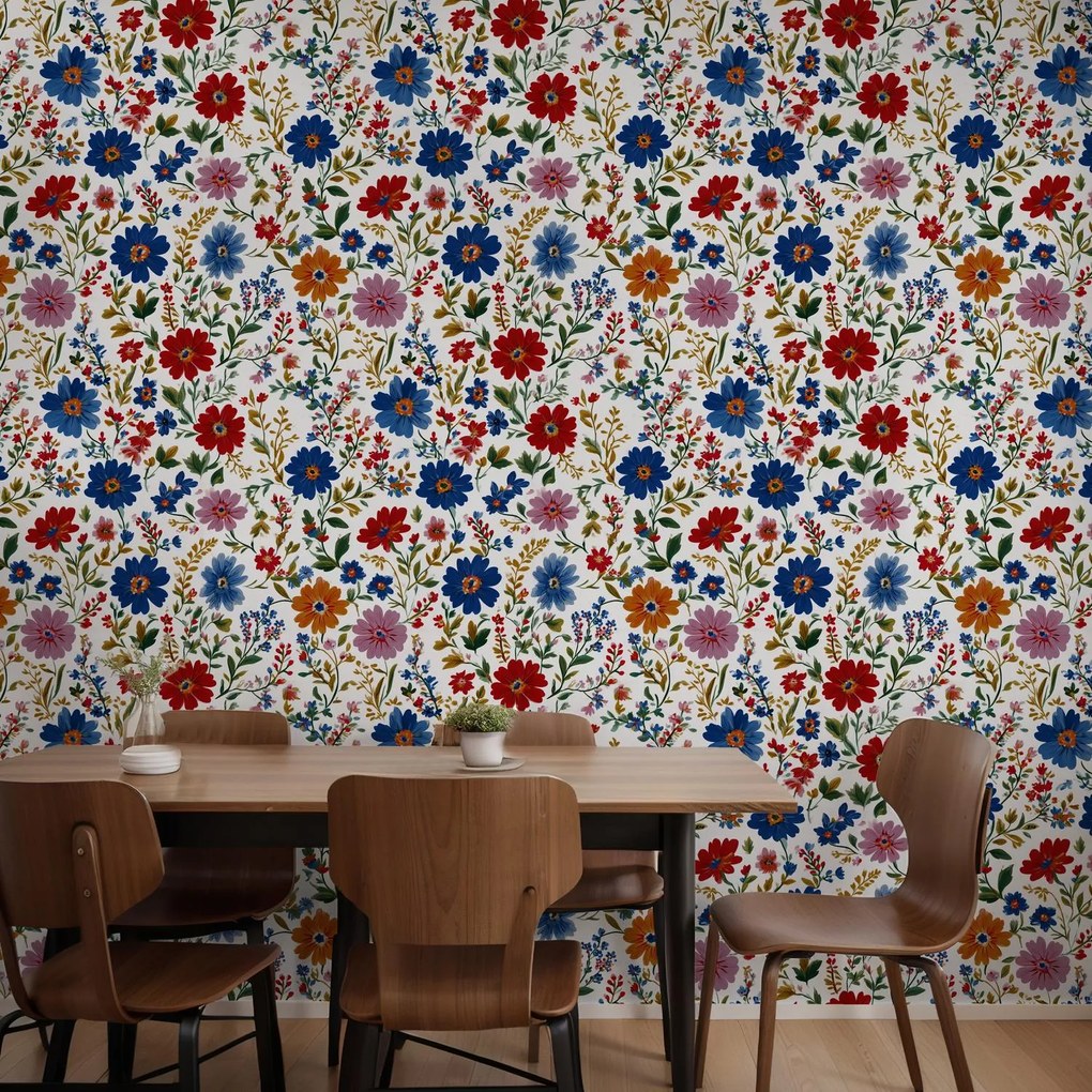 Fototapeta - Kvety v modro-červenej (147x102 cm)