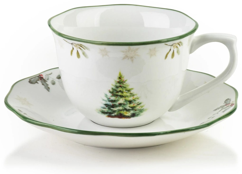 Vianočný hrnček s podšálkou Santa Lila 220 ml bielo-zelený