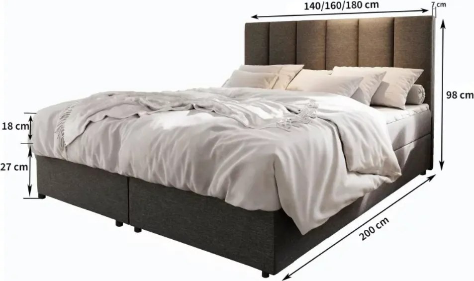 AKCE Čalúnená posteľ boxspring MERALIS 180x200 cm sivá II. akosť Matrac: Matrac Bonell pružinový