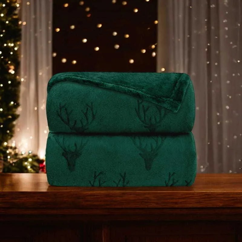 Vianočná deka NOBLE Deer 150x200 cm - tmavo zelená