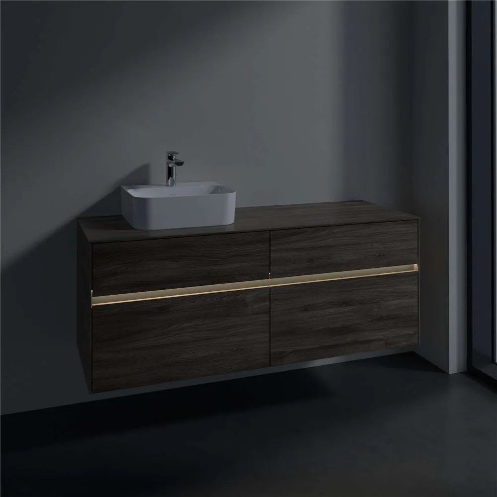 VILLEROY &amp; BOCH Collaro závesná skrinka pod umývadlo na dosku (umývadlo vľavo), 4 zásuvky, s LED osvetlením, 1400 x 500 x 548 mm, Stone Oak, C101B0RK