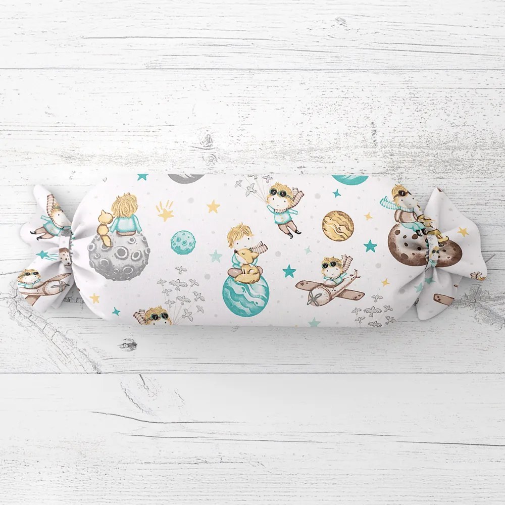 Biante Detský vankúš valec bonbon Sandra SA-561 Malý princ na bielom 15x80 cm