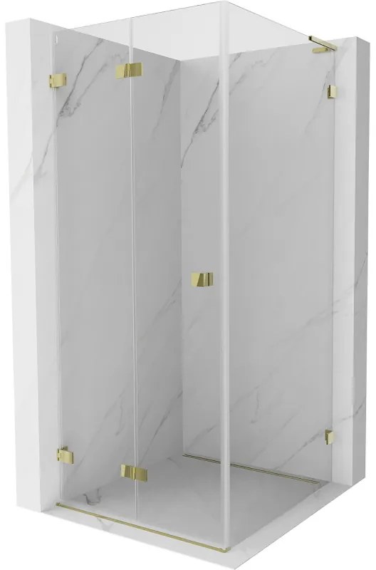 Mexen Lunar-F L, skladací sprchový kút ľavý 70 x 70 cm, 8mm číre sklo, zlatý profil, 836L-070-070-50-00-L
